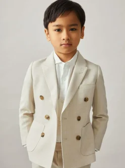Reiss Stone Belmont J 3-9 yrs Double-Breasted Textured Blazer With Wool Best
