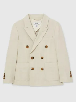 Reiss Stone Belmont J 3-9 yrs Double-Breasted Textured Blazer With Wool Best
