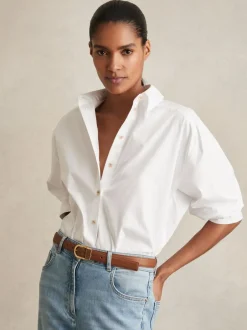 Reiss Hazel Leather Curved-Buckle Belt Tan Best