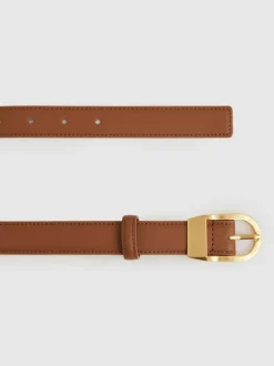 Reiss Hazel Leather Curved-Buckle Belt Tan Best