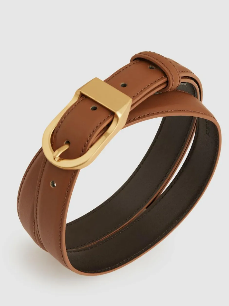 Reiss Hazel Leather Curved-Buckle Belt Tan Best