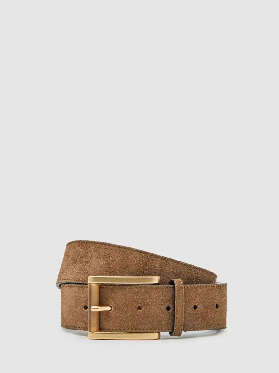 Reiss Tan Rosie Suede Square Roller Buckle Belt Hot