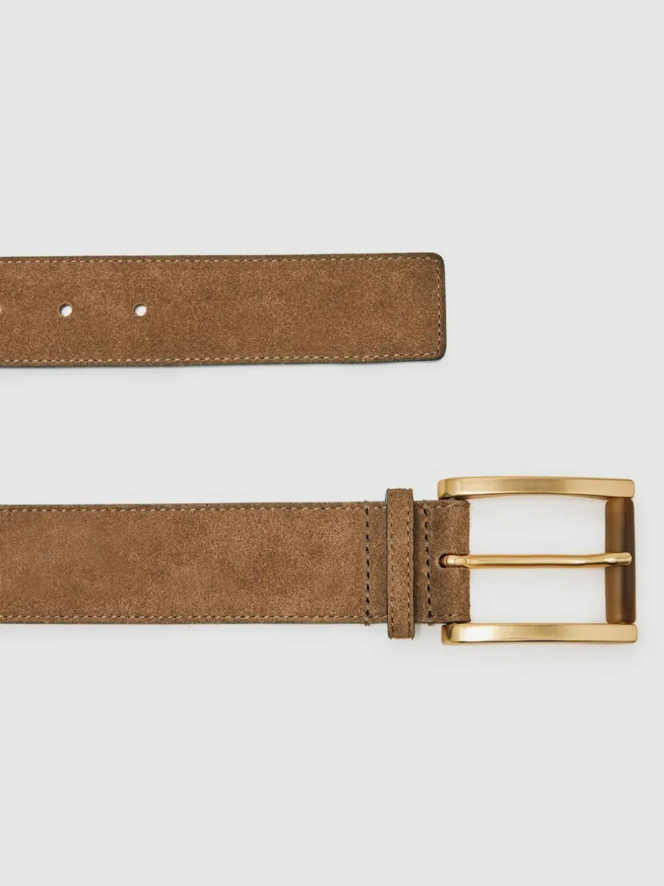 Reiss Tan Rosie Suede Square Roller Buckle Belt Hot
