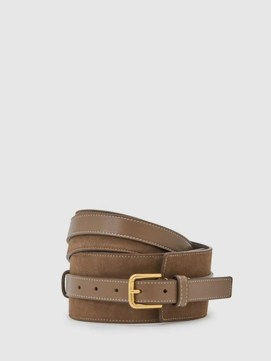 Reiss Taupe Beatrix Leather and Suede Corset Waist Belt Discount