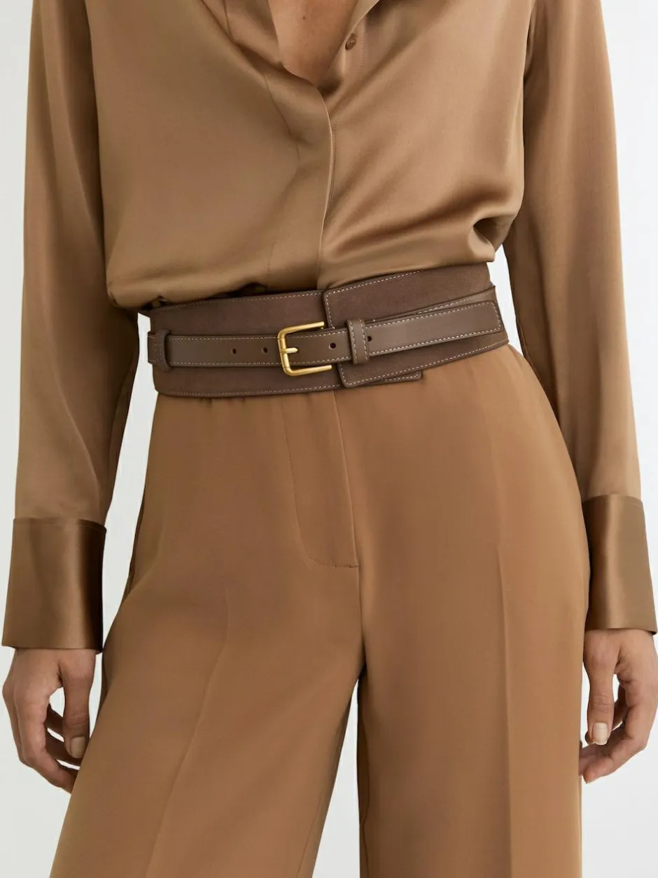 Reiss Taupe Beatrix Leather and Suede Corset Waist Belt Discount