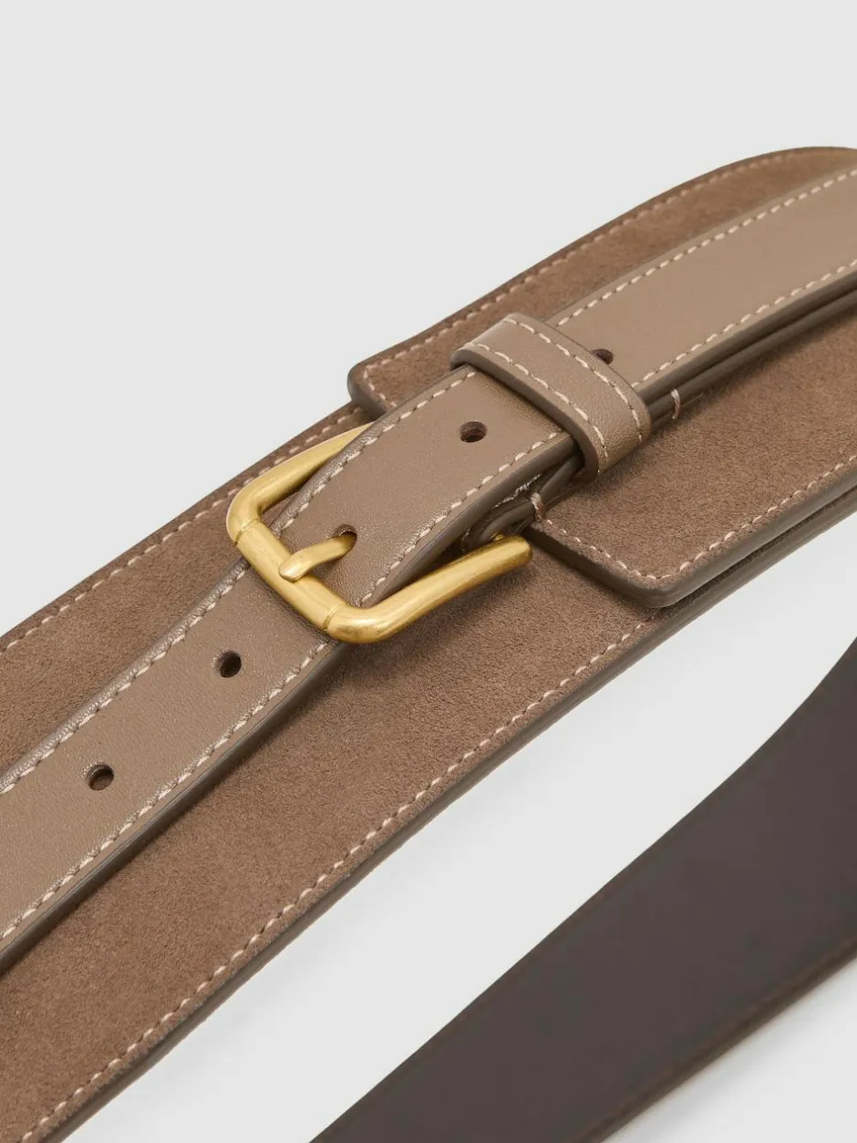 Reiss Taupe Beatrix Leather and Suede Corset Waist Belt Discount