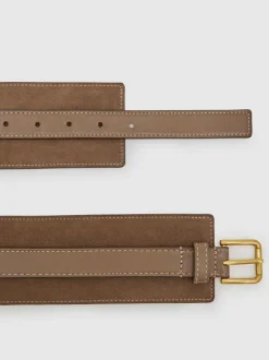 Reiss Taupe Beatrix Leather and Suede Corset Waist Belt Discount