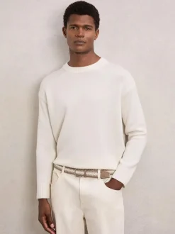 Reiss Taupe Brown/Off White Ellis Woven Stripe Belt Outlet
