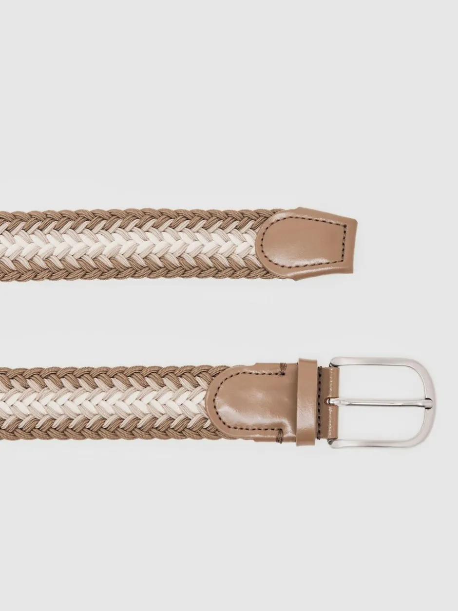 Reiss Taupe Brown/Off White Ellis Woven Stripe Belt Outlet