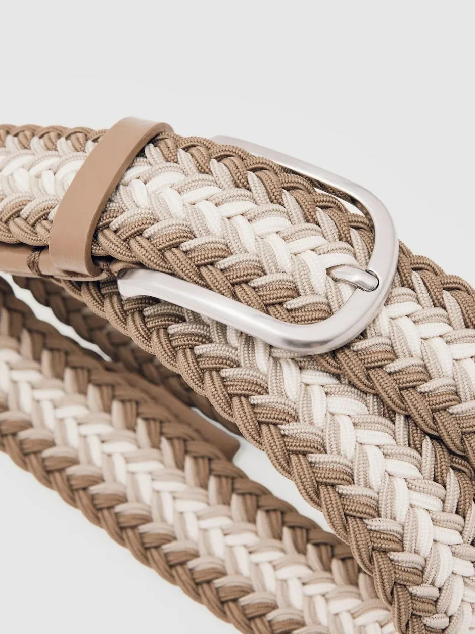 Reiss Taupe Brown/Off White Ellis Woven Stripe Belt Outlet