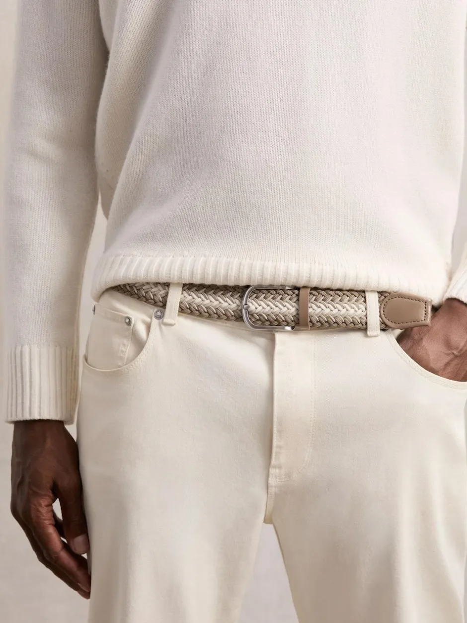 Reiss Taupe Brown/Off White Ellis Woven Stripe Belt Outlet