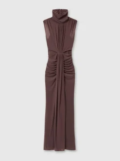 Reiss Daniella Ruched Sleeveless Maxi Dress Taupe Outlet