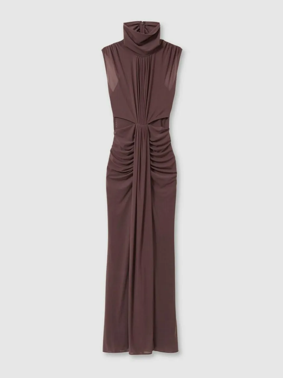 Reiss Daniella Ruched Sleeveless Maxi Dress Taupe Outlet