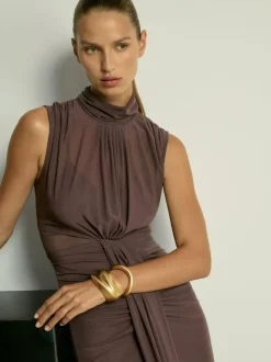 Reiss Daniella Ruched Sleeveless Maxi Dress Taupe Outlet