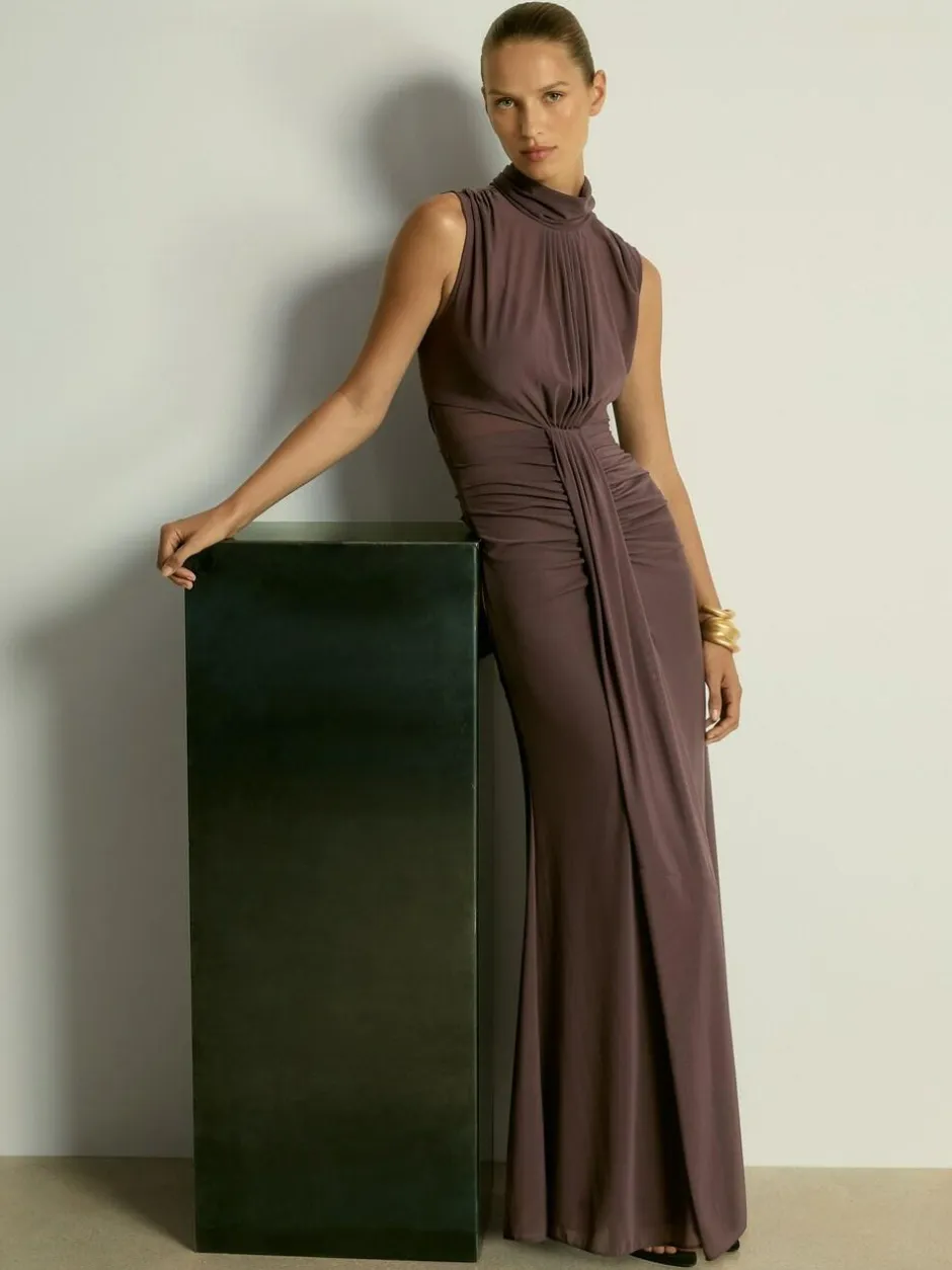 Reiss Daniella Ruched Sleeveless Maxi Dress Taupe Outlet