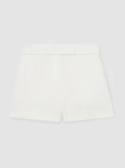 Reiss Fawn Linen Whipstitch Shorts White New