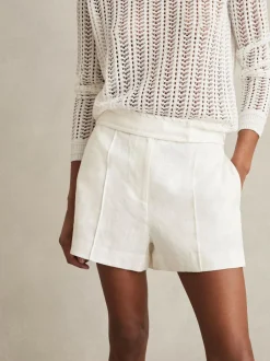 Reiss Fawn Linen Whipstitch Shorts White New