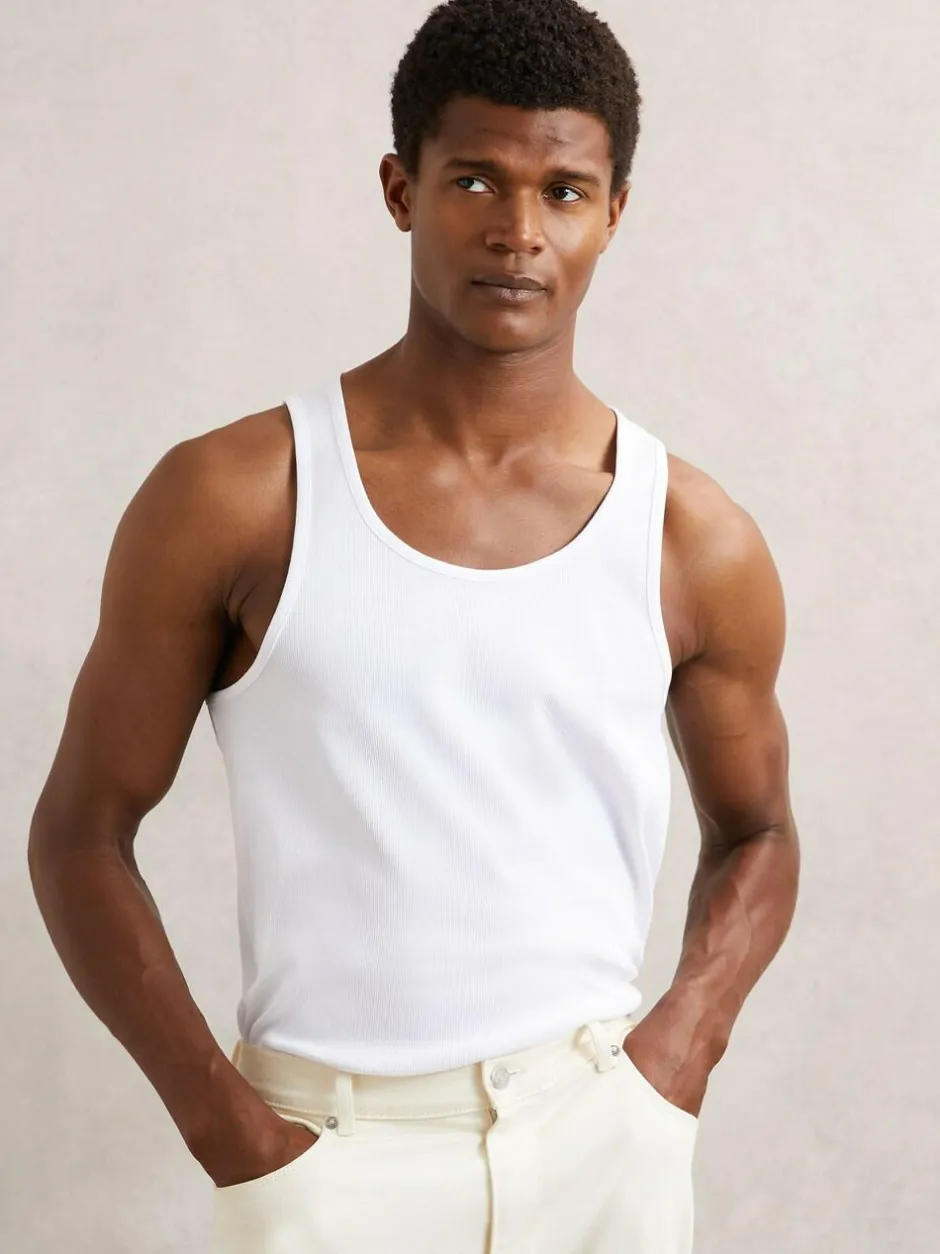 Reiss Jaden Stretch-Cotton Ribbed Vest White Sale