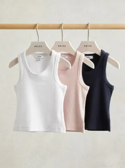 Reiss White/Pink/Navy Violet 3 Pack 3-9 yrs Stretch-Cotton Ribbed Vests Online
