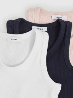 Reiss White/Pink/Navy Violet 3 Pack 3-9 yrs Stretch-Cotton Ribbed Vests Online