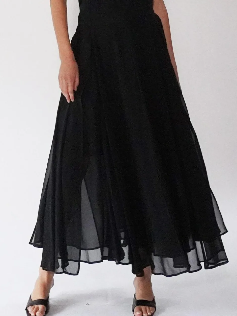 Religion Black Eligion Floaty Sheer Multi Layered Olsen Maxi Skirt New