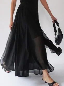Religion Black Eligion Floaty Sheer Multi Layered Olsen Maxi Skirt New