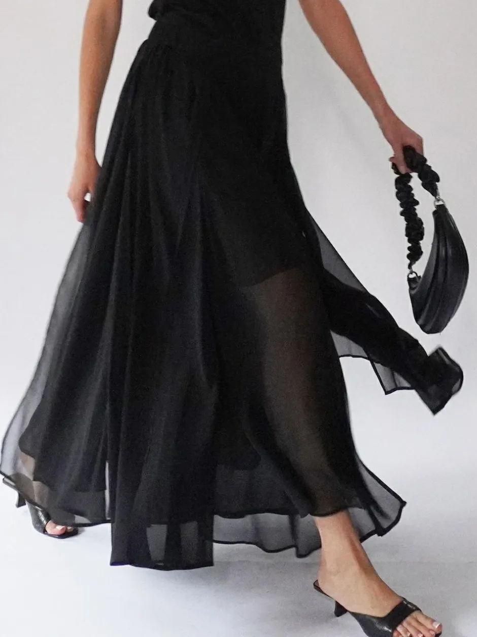 Religion Black Eligion Floaty Sheer Multi Layered Olsen Maxi Skirt New