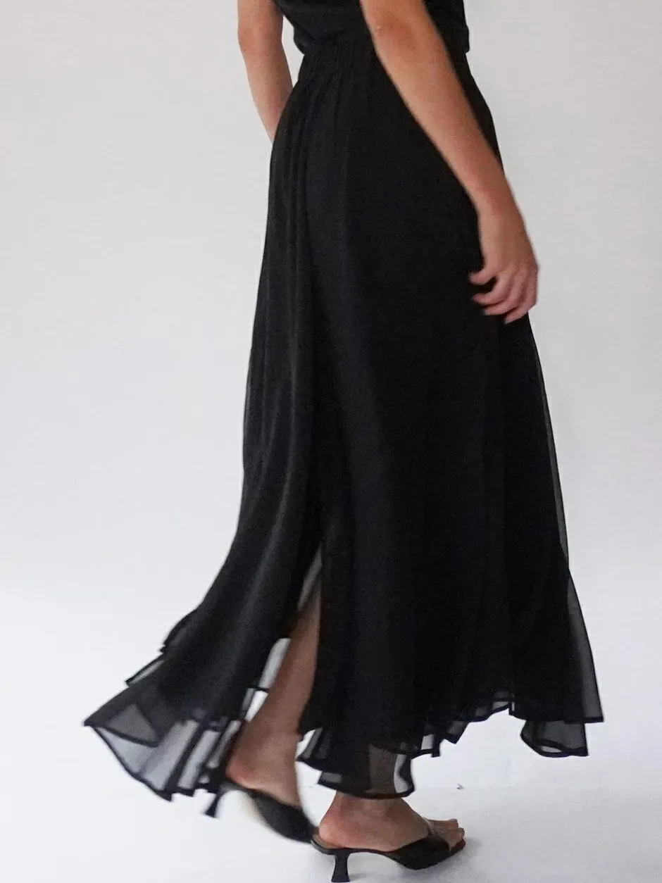 Religion Black Eligion Floaty Sheer Multi Layered Olsen Maxi Skirt New