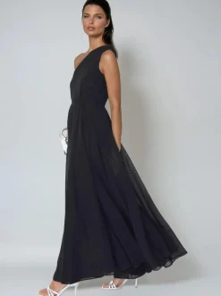 Religion One Shoulder Maxi Dress With Full Skirt Black Sheer Hot