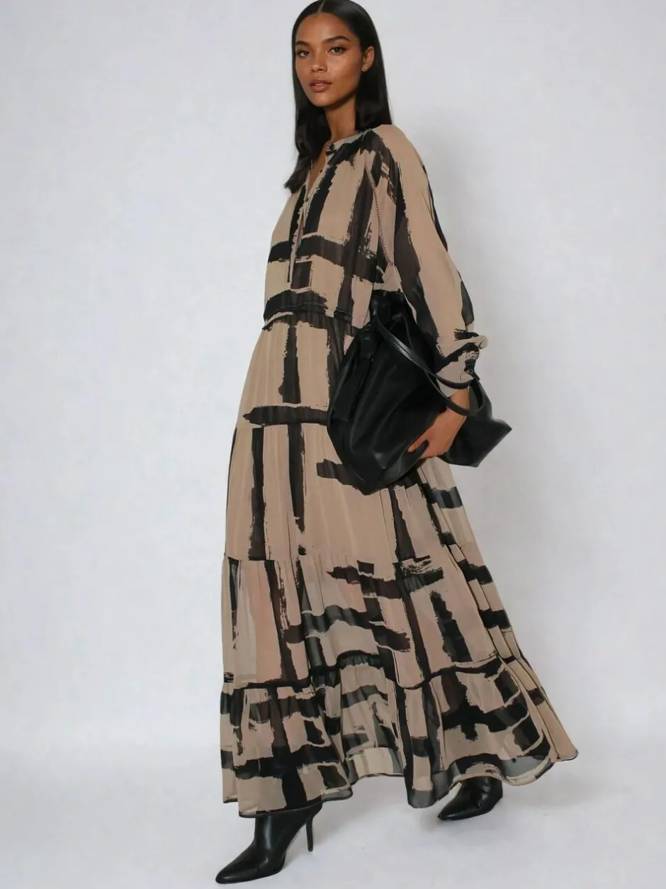 Religion Brown Loose Zoe Maxi Dress In Bold Selvage Black Stripe On Caramel Sale