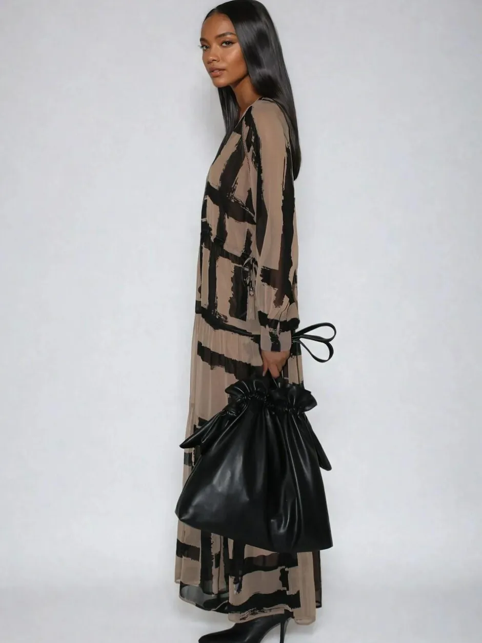 Religion Brown Loose Zoe Maxi Dress In Bold Selvage Black Stripe On Caramel Sale