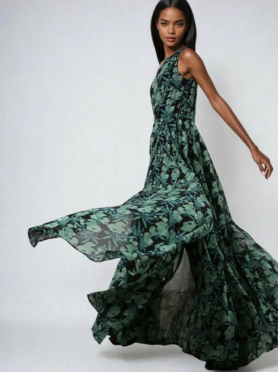 Religion One Shoulder Maxi Dress With Full Skirt Green Outlet