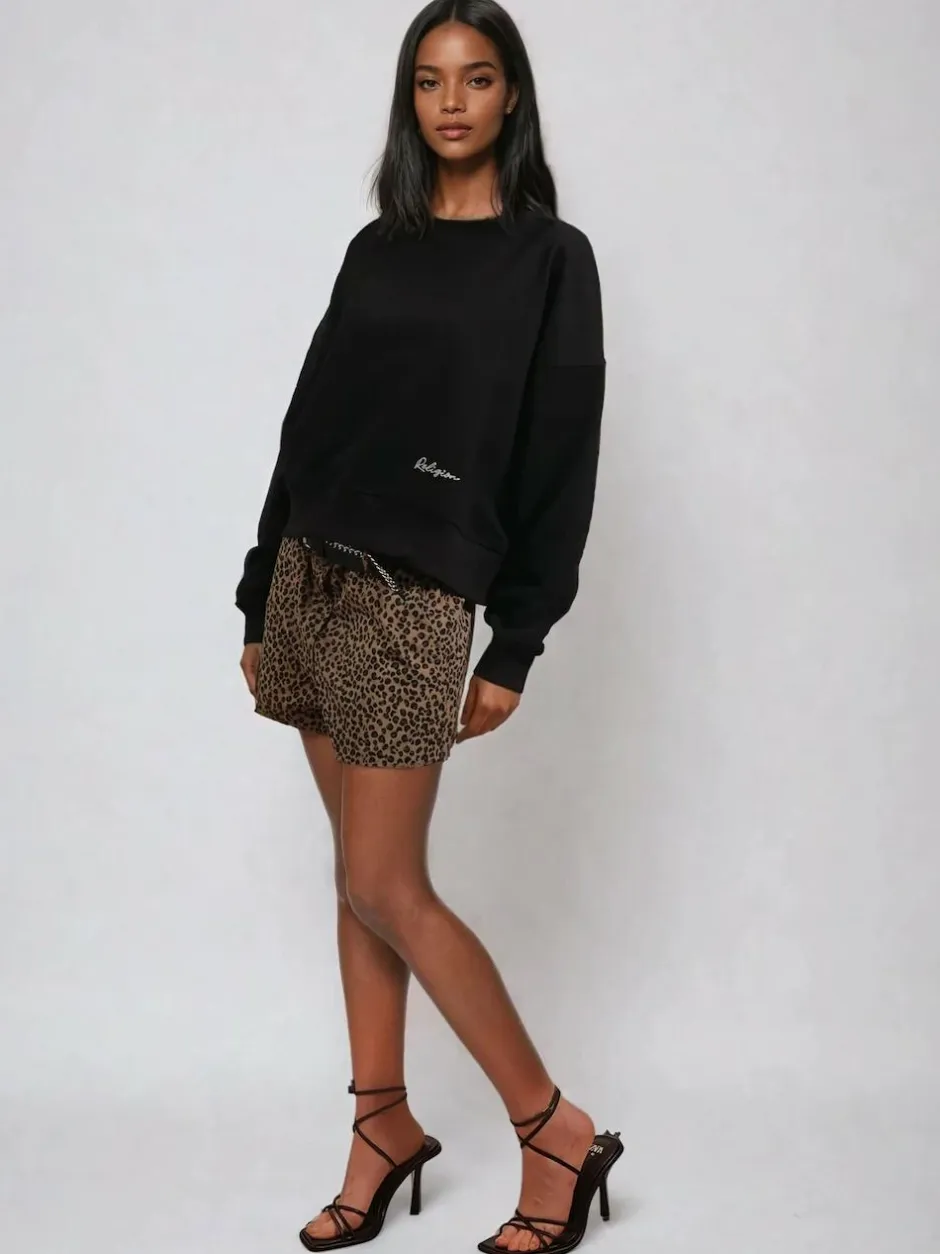 Religion Natural Maeva 100% Cotton Shorts In Mixed Leopard Print Clearance