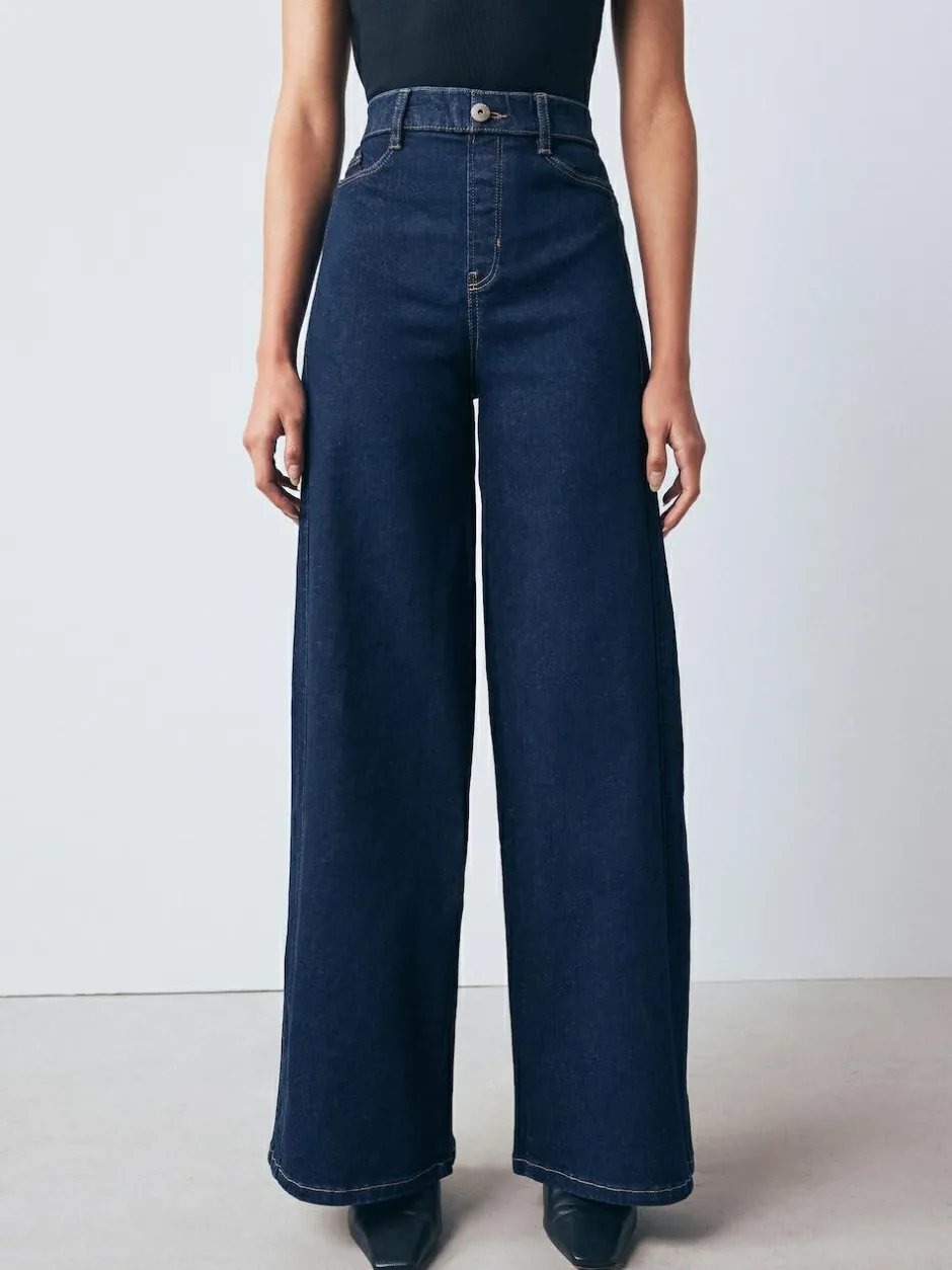 Next High Rise FlexiFit Stretch Pull On Wide Leg Jeans Rinse Blue Online