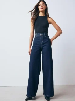 Next High Rise FlexiFit Stretch Pull On Wide Leg Jeans Rinse Blue Online