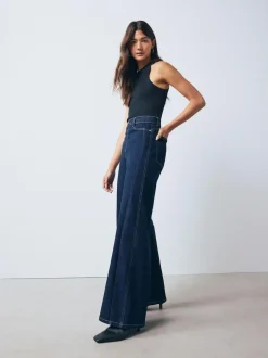Next High Rise FlexiFit Stretch Pull On Wide Leg Jeans Rinse Blue Online
