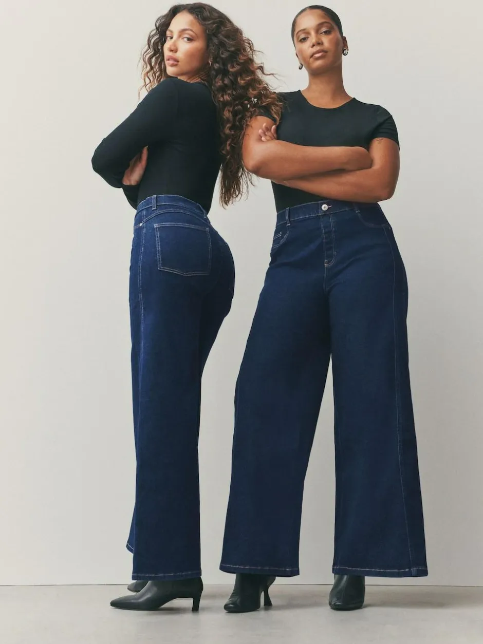 Next High Rise FlexiFit Stretch Pull On Wide Leg Jeans Rinse Blue Online