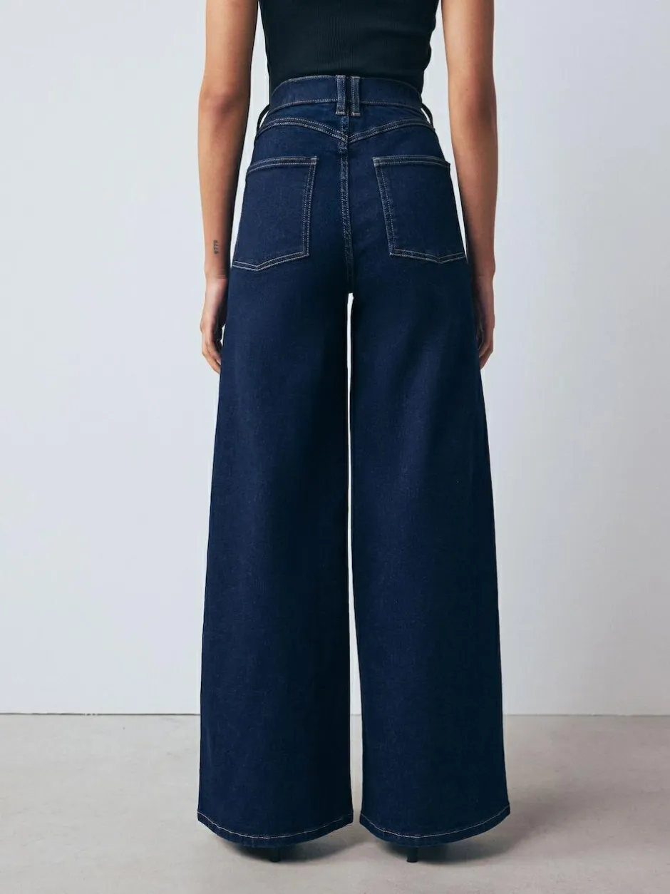 Next High Rise FlexiFit Stretch Pull On Wide Leg Jeans Rinse Blue Online