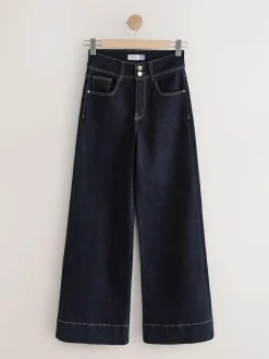 Next High Rise Stretch Wide Leg Jeans Rinse Blue Clearance