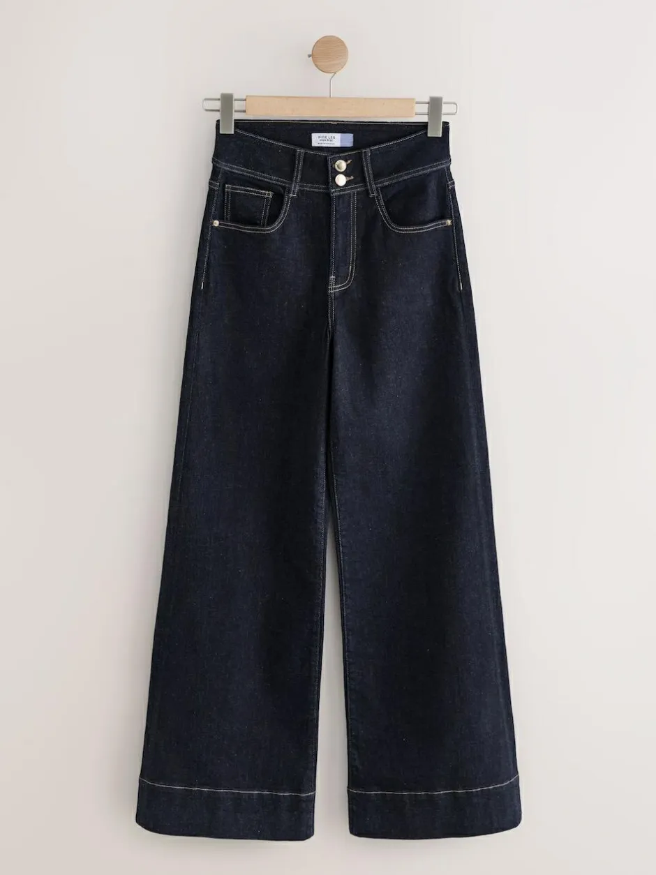 Next High Rise Stretch Wide Leg Jeans Rinse Blue Clearance