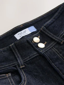 Next High Rise Stretch Wide Leg Jeans Rinse Blue Clearance