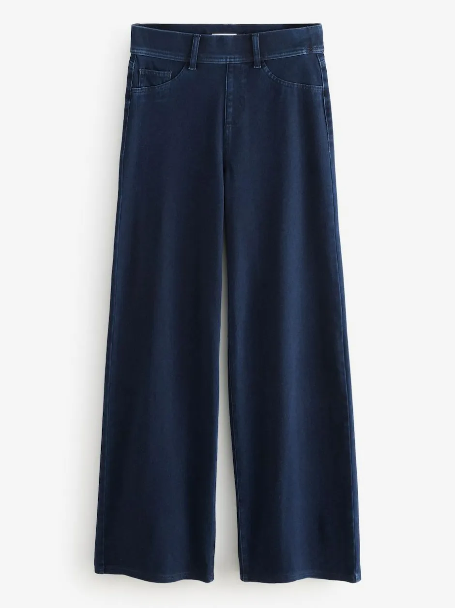 Next Jersey Denim Wide Leg Trousers Rinse Blue Best