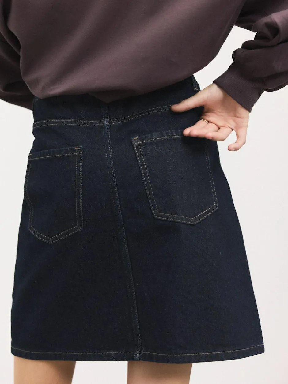 Next Rinse Blue Knee Length Denim Skirt Outlet