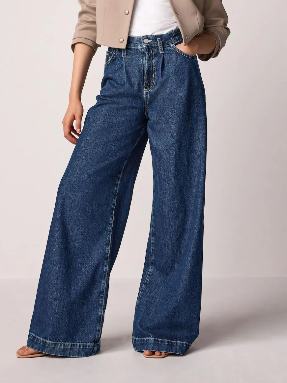 Next Palazzo Wide Leg Jeans Rinse Blue