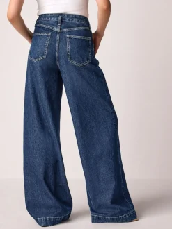 Next Palazzo Wide Leg Jeans Rinse Blue