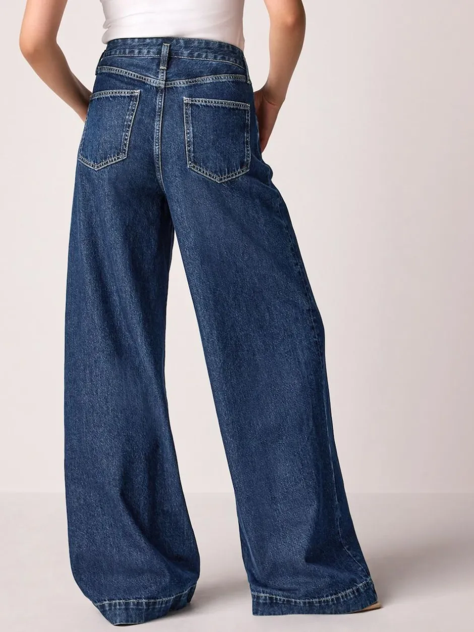 Next Palazzo Wide Leg Jeans Rinse Blue