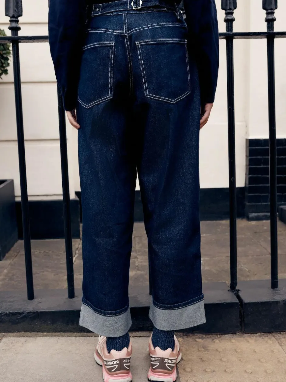 Next Boyfriend Wide Leg Mid Rise Turn Up Jeans Rinse Discount