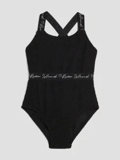 River Island Black Elastic Textured Swimsuit Clearance