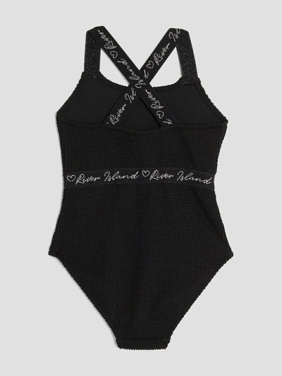 River Island Black Elastic Textured Swimsuit Clearance