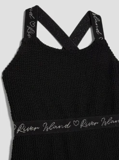 River Island Black Elastic Textured Swimsuit Clearance